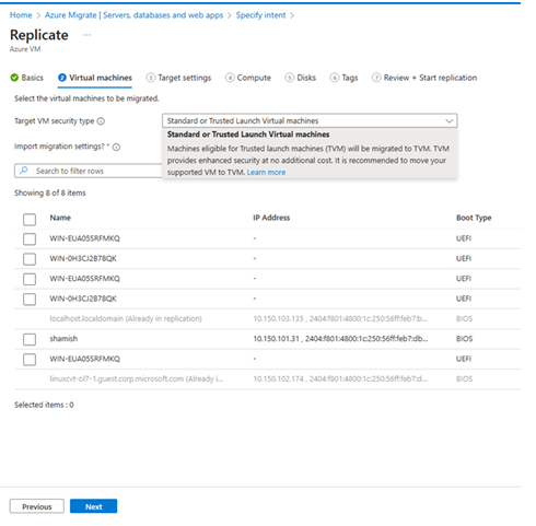 屏幕截图：选择虚拟机。