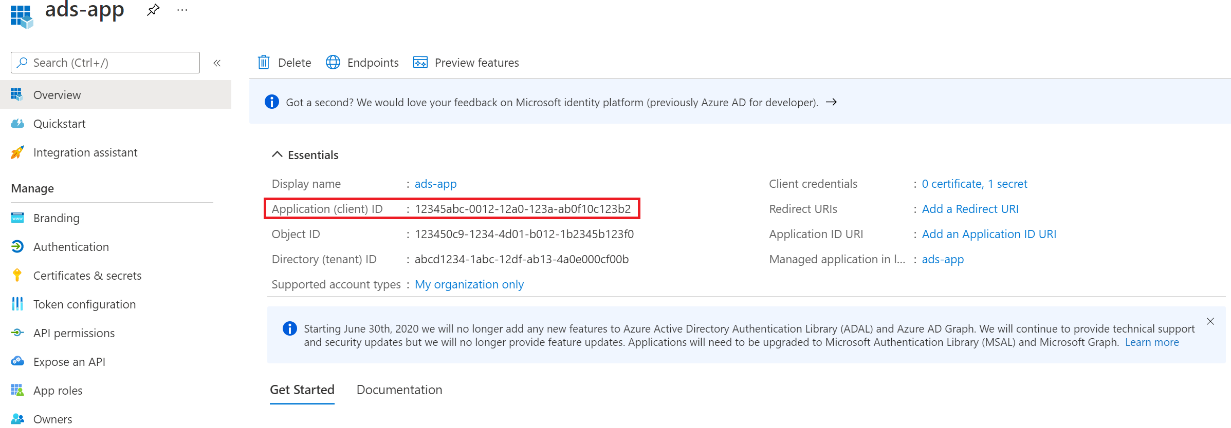 显示新创建的应用程序的屏幕截图。