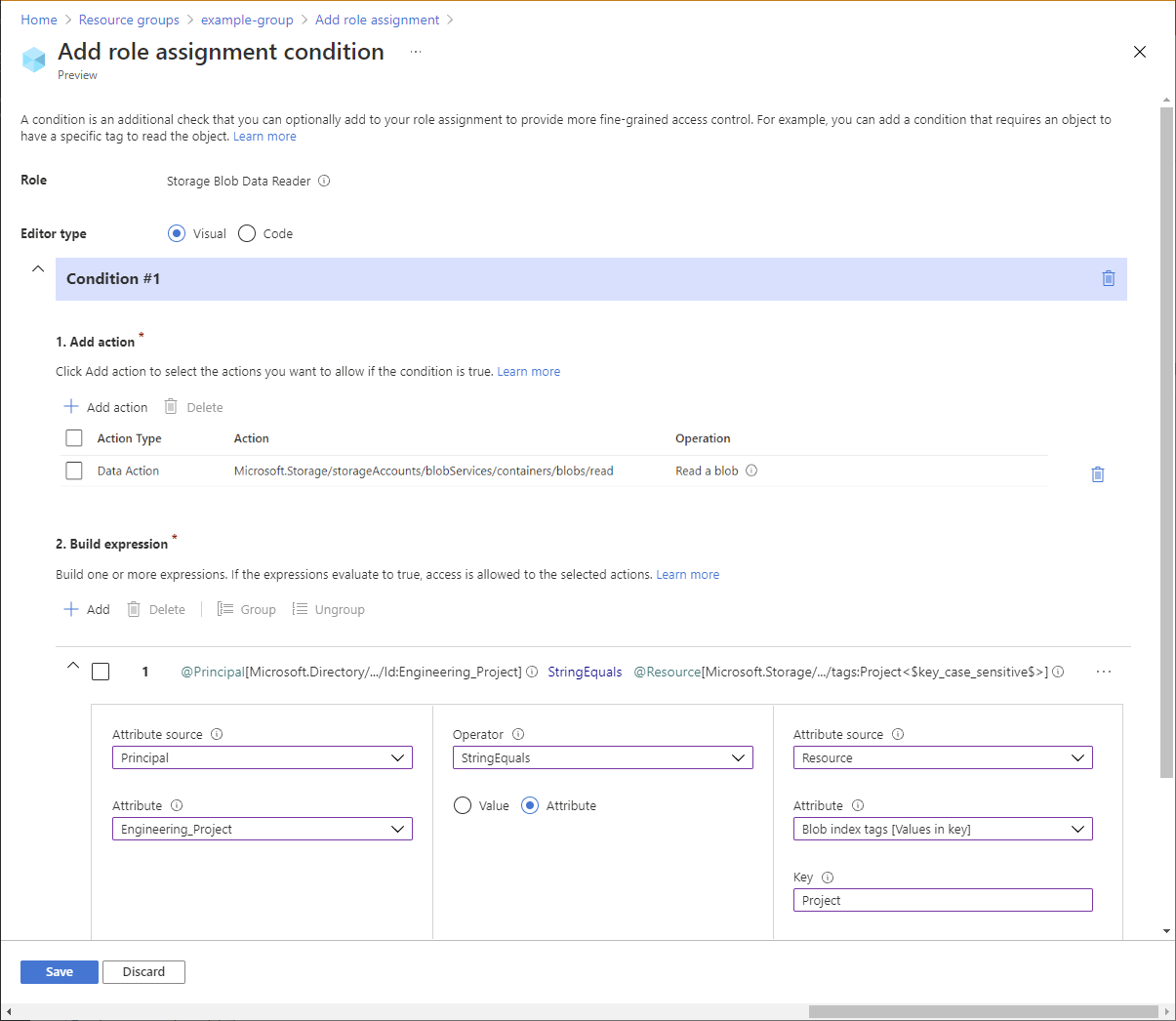 在可视化编辑器中使用主要属性的条件的屏幕截图。
