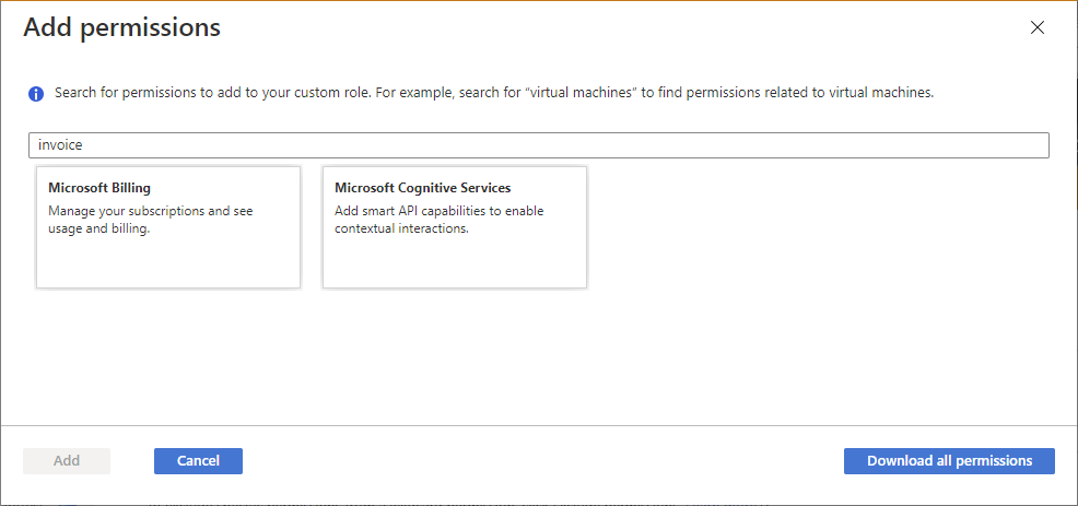 添加资源提供者的权限窗格