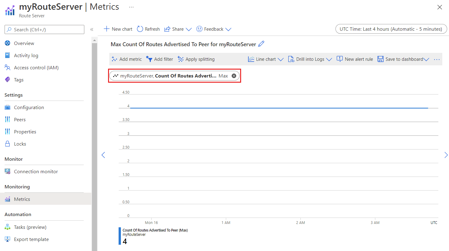 显示公布给对等方的路由数量的屏幕截图。