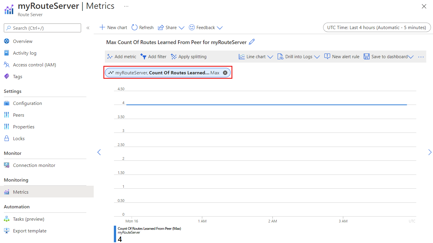 显示从对等方学习的路由计数的屏幕截图。