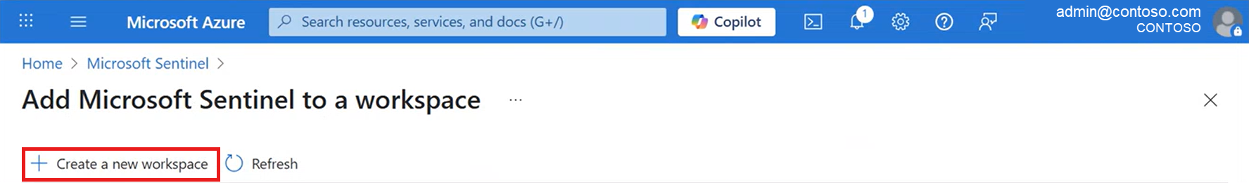 选择“创建新工作区”的屏幕截图。