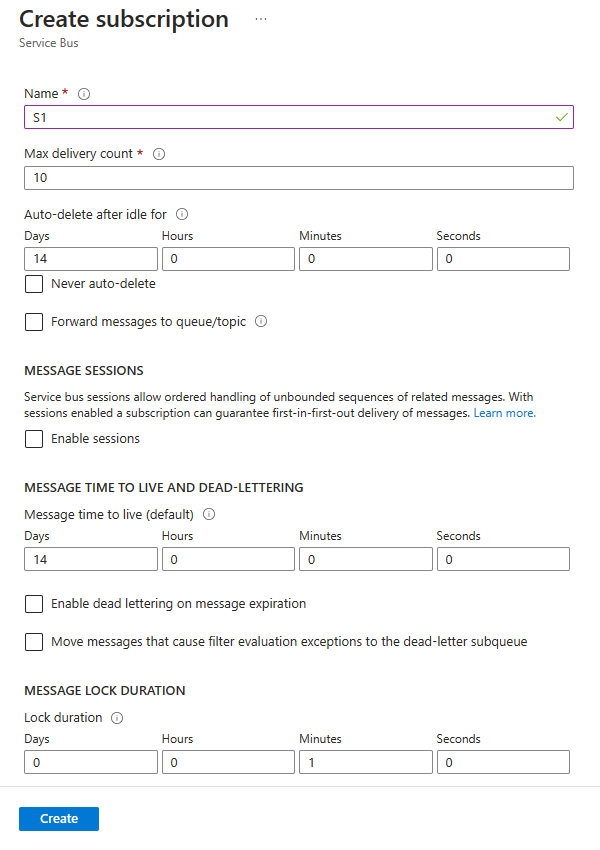 显示“创建订阅”页面的屏幕截图。