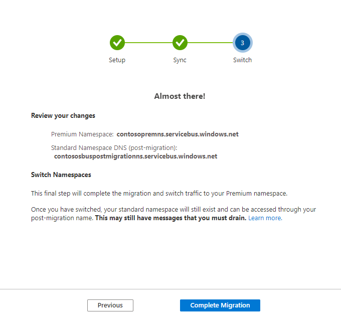 此图显示迁移向导的“切换”页。