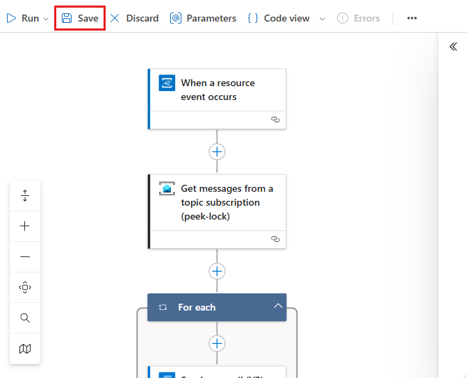 显示“逻辑应用设计器”中的“保存”按钮的屏幕截图。