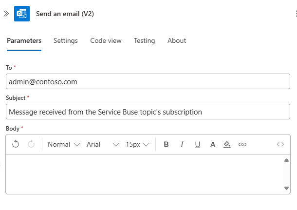 显示“发送电子邮件”活动的“正文”的表达式的屏幕截图。
