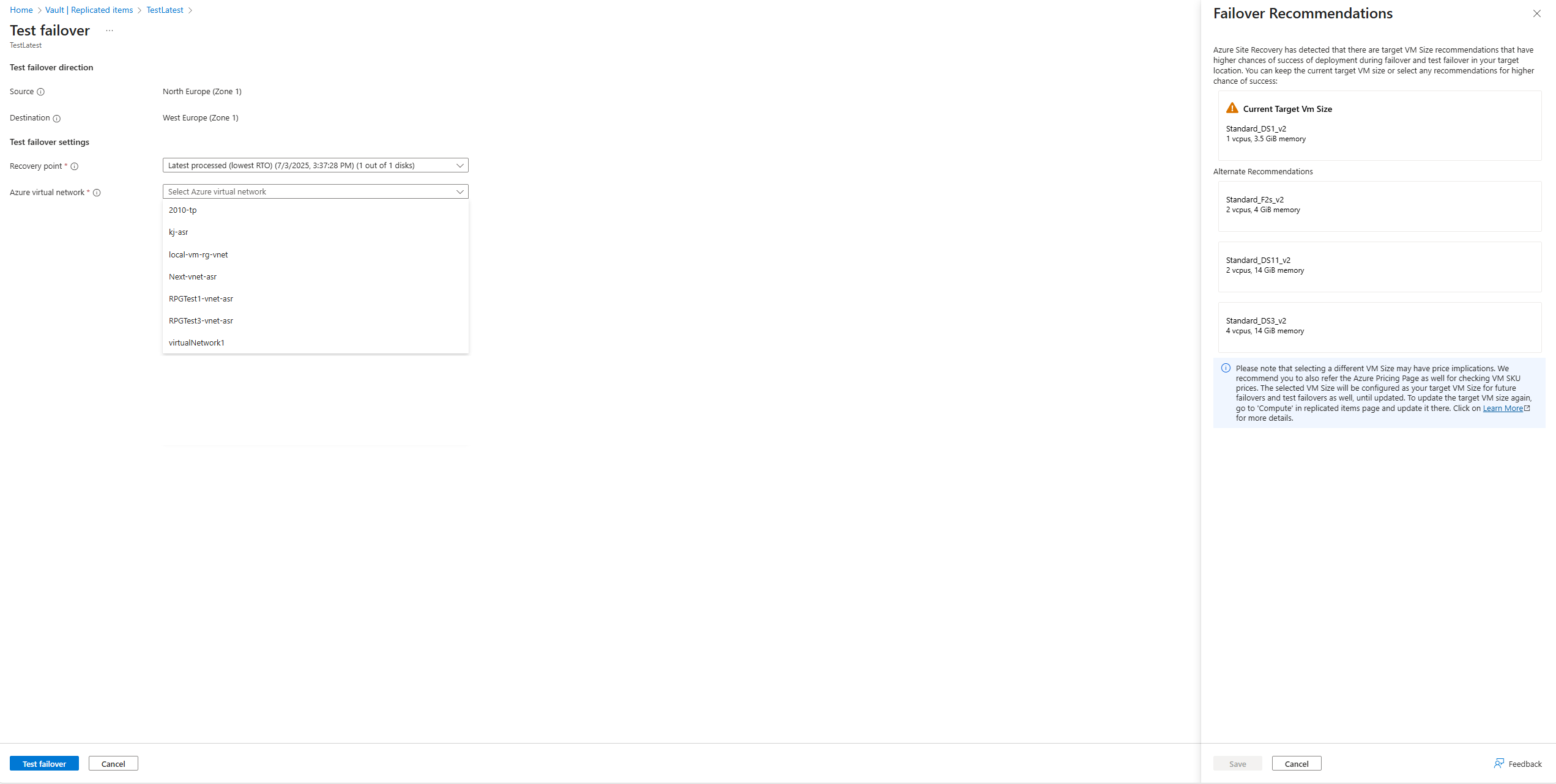 显示故障转移建议屏幕的图表。