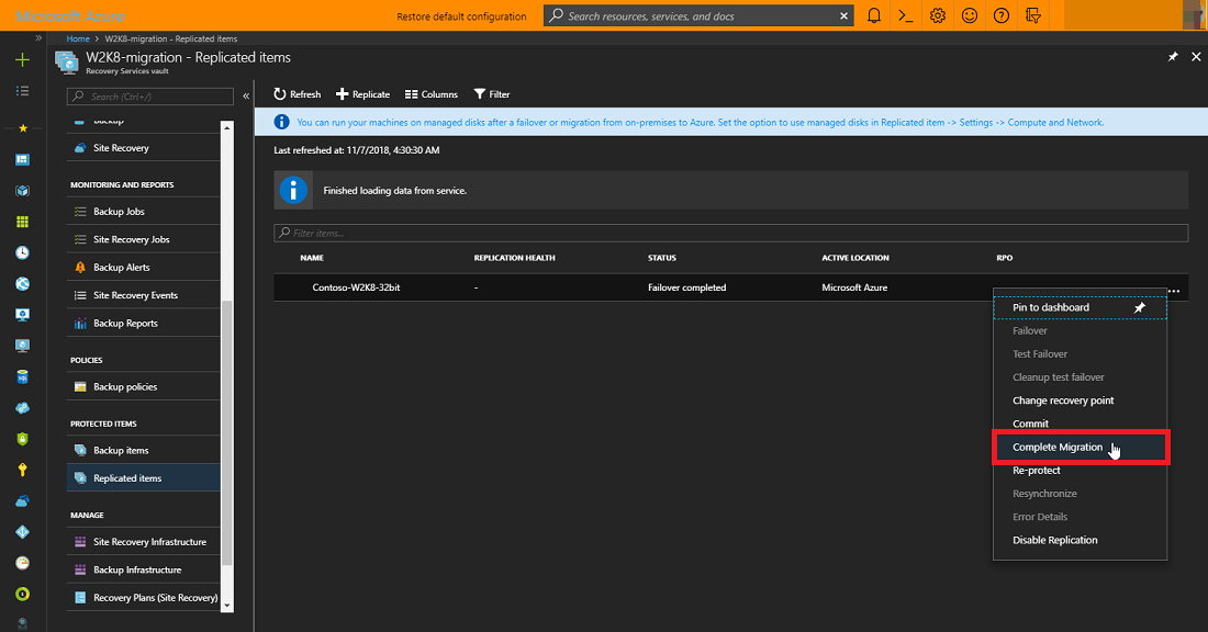 显示完整迁移命令的屏幕截图。