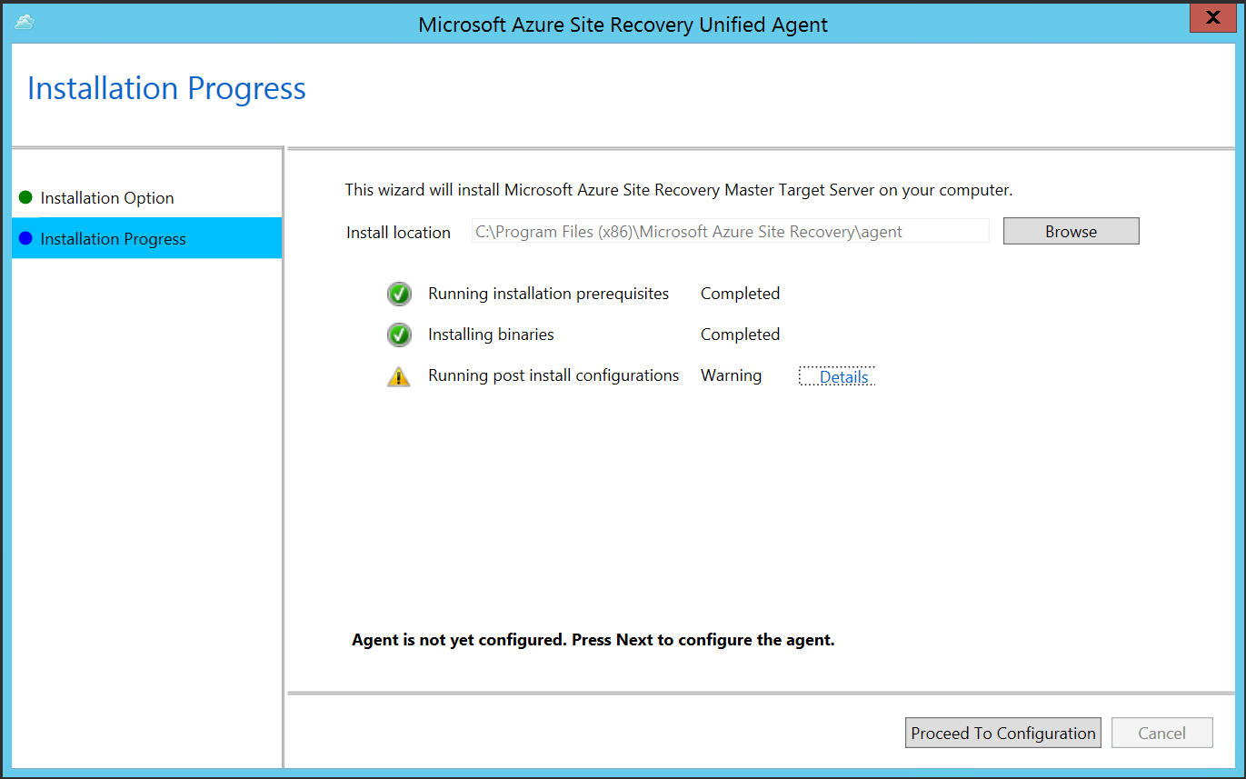 显示“转到配置”按钮的屏幕截图