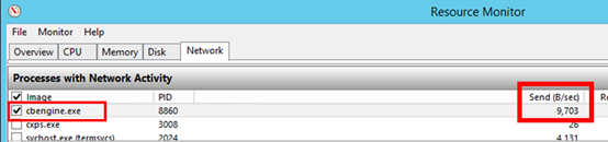 屏幕截图，显示在“网络活动的进程”下有大量的卷。