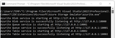 Azurite 命令行输出的屏幕截图。