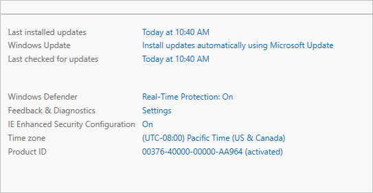 服务器管理器中的服务器属性的屏幕截图。
