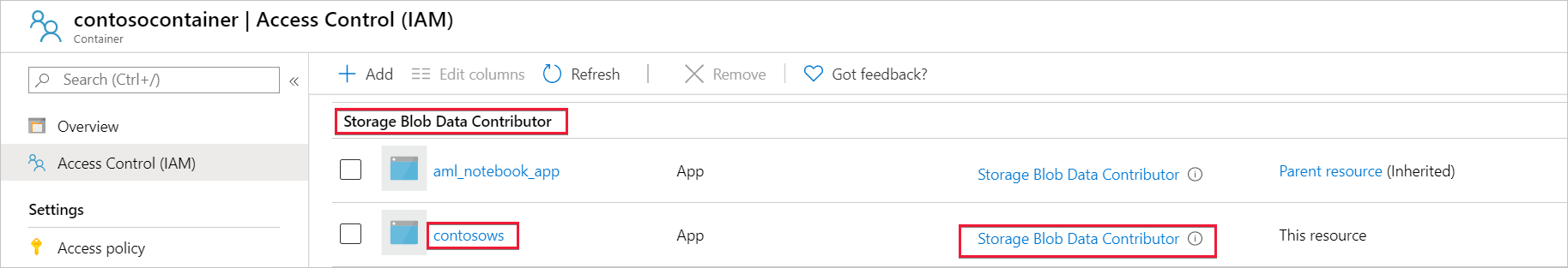 Azure 门户的屏幕截图，其中显示了 Data Lake Storage Gen2 帐户容器选项。