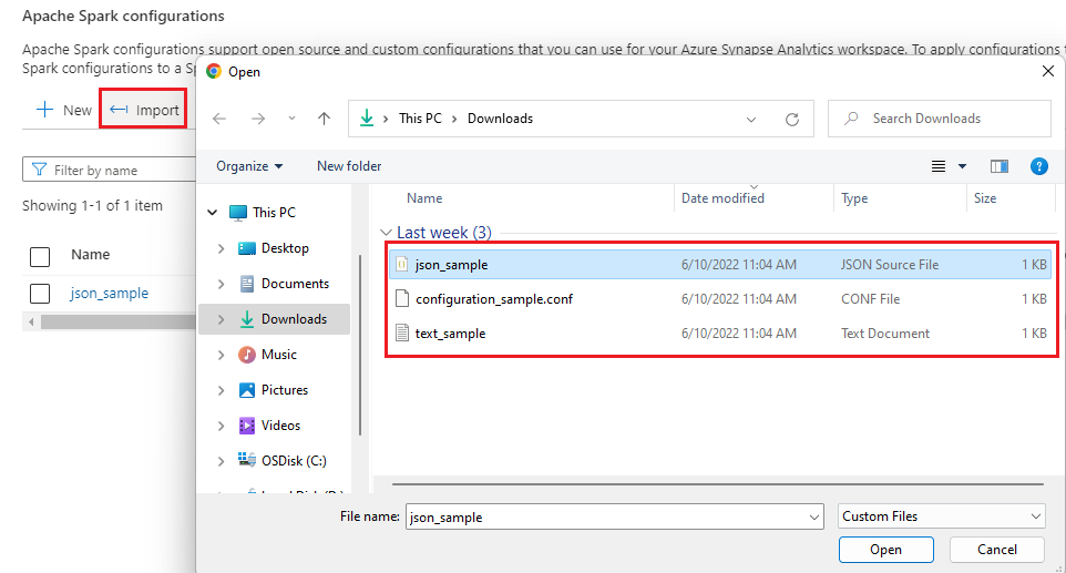 导入配置的屏幕截图。