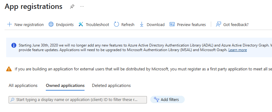 显示创建新应用注册的屏幕截图。