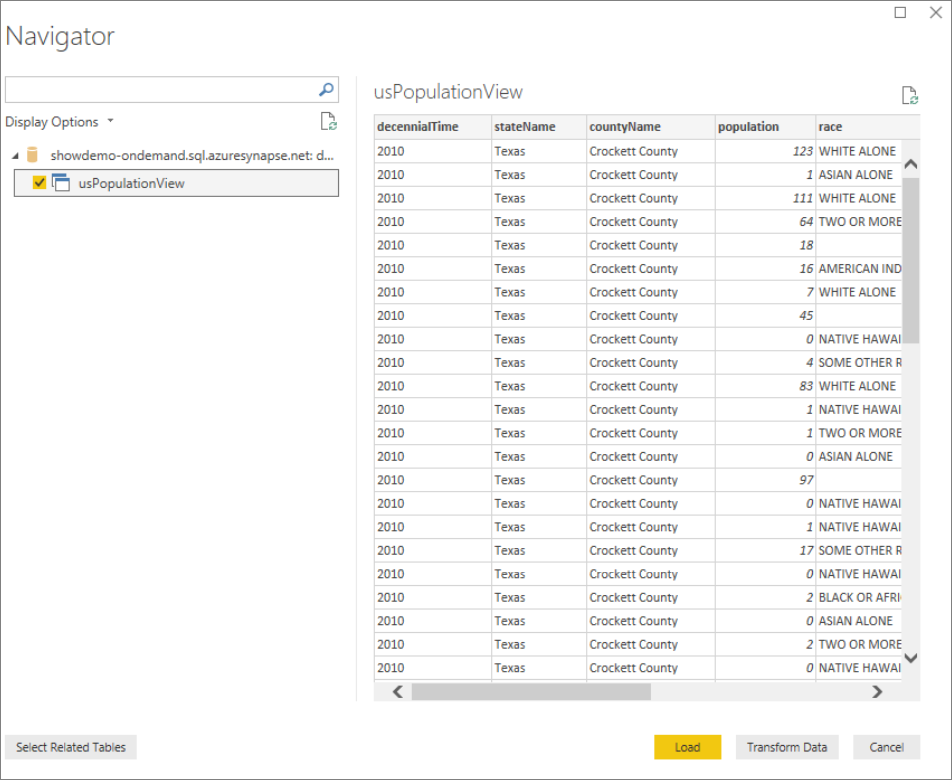 选择所选数据库上的视图。
