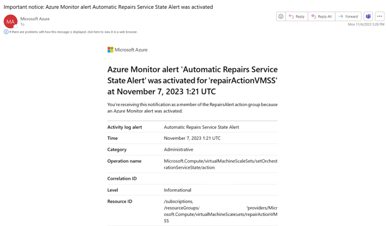 来自警报规则的电子邮件通知示例