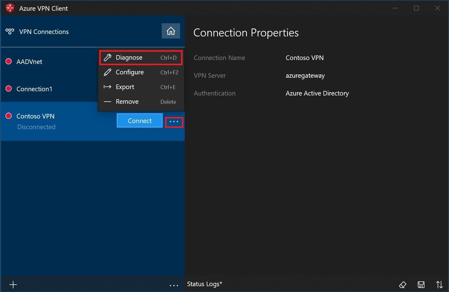 屏幕截图显示从菜单选择了“诊断”。