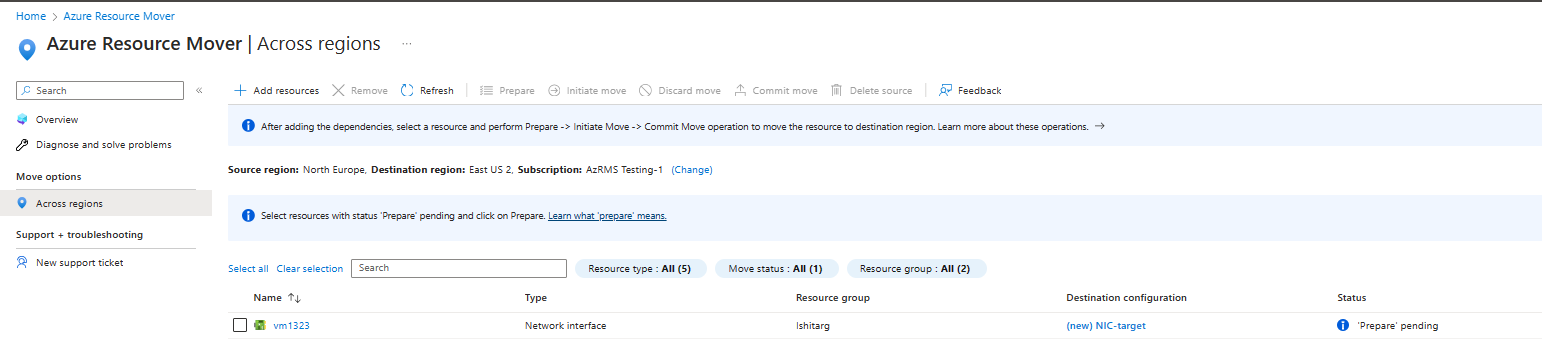 Screenshot of the **Across regions** pane.
