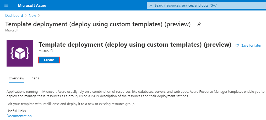New template deployment - create button