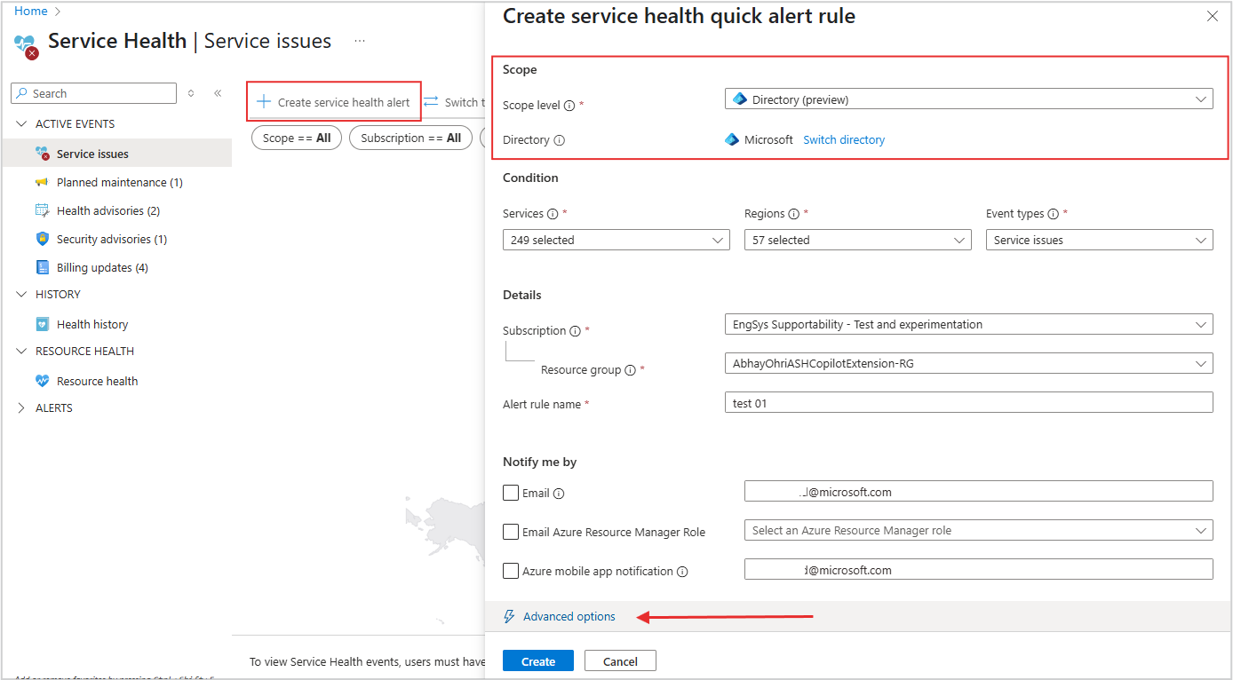 租户级警报的“健康警报”选项卡的屏幕截图。