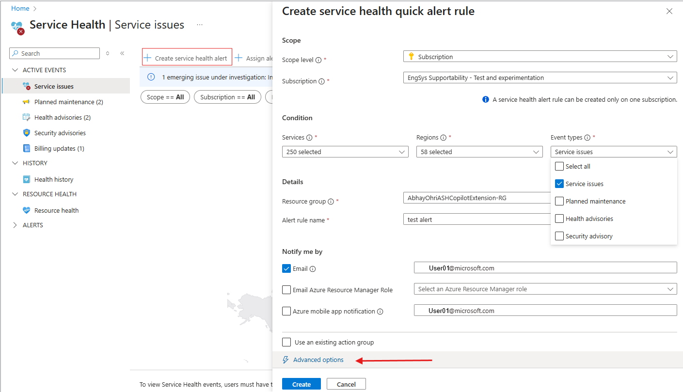 “健康警报”选项卡的屏幕截图。