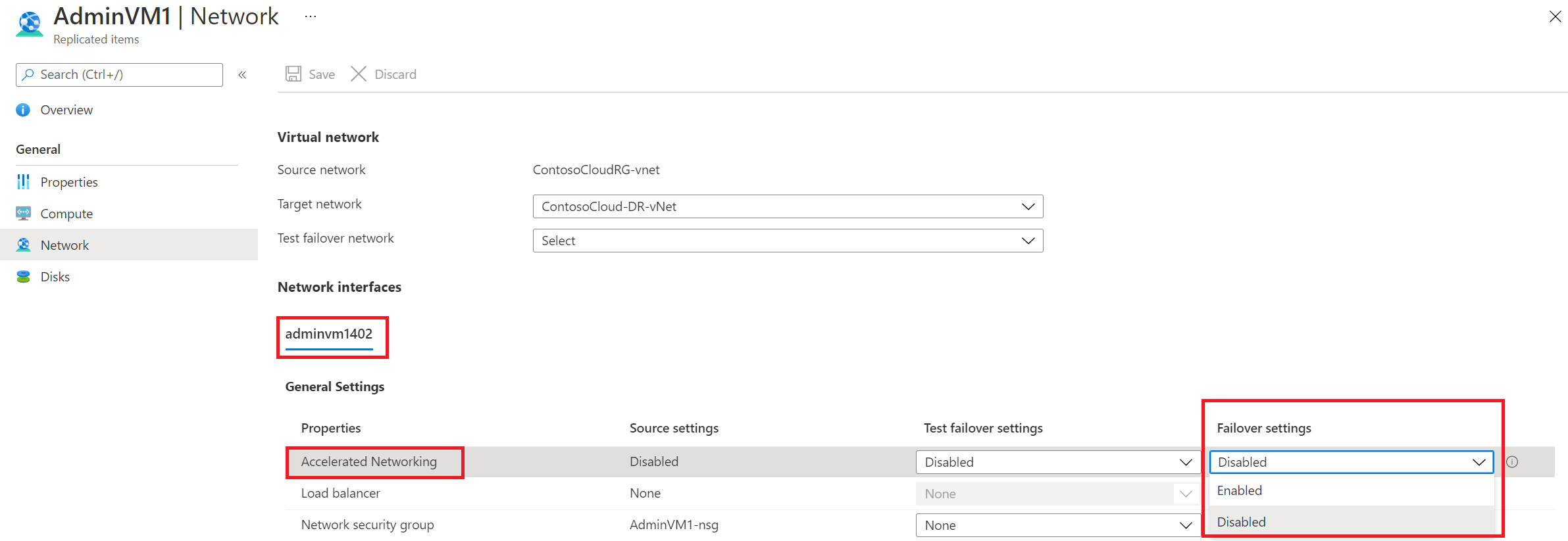 启用加速网络的屏幕截图。