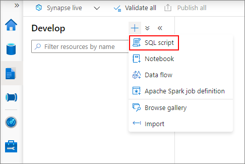 选择 SQL 脚本以创建新查询的屏幕截图。