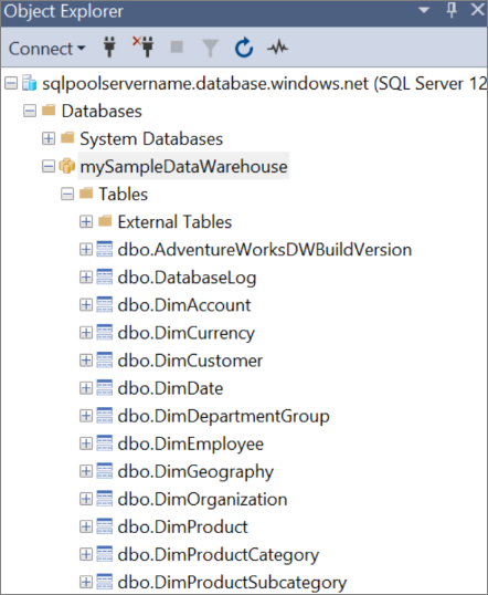 A screenshot of SQL Server Management Studio (SSMS), showing database objects in Object Explorer.