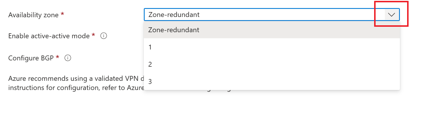 屏幕截图显示了可用性区域下拉列表,可选择可用性区域。