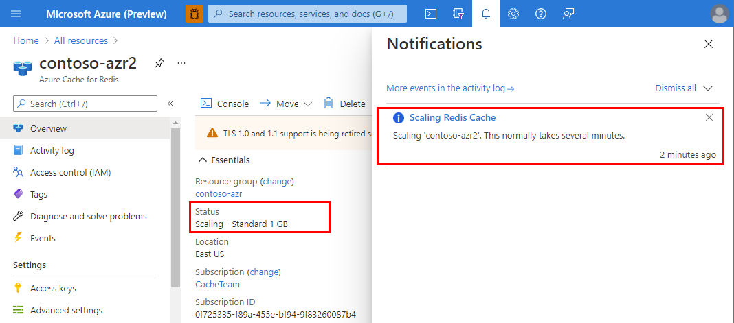 Screenshot showing the notification of scaling.