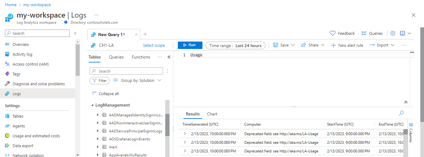 示例日志查询的屏幕截图。
