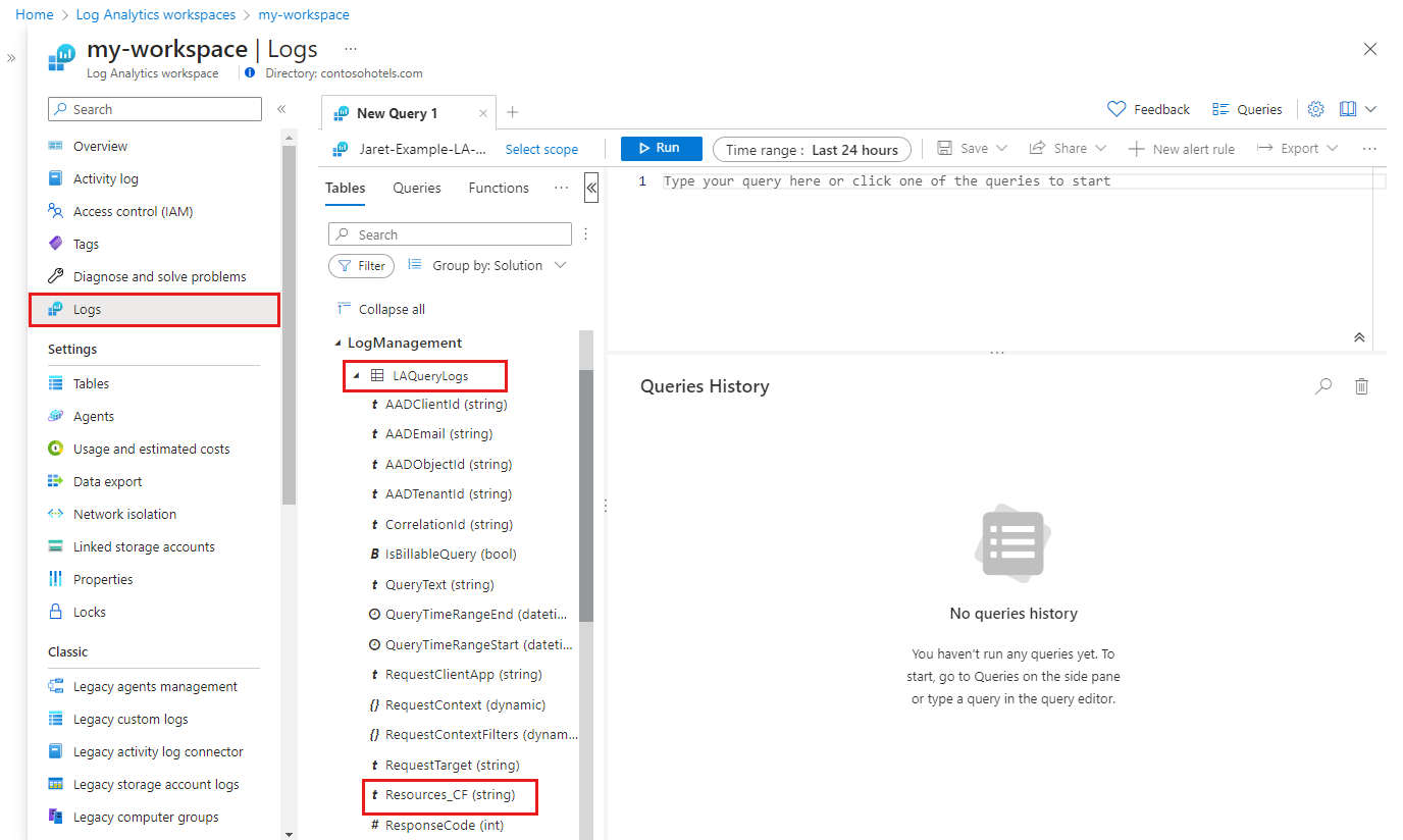 包含新列的 Log Analytics 的屏幕截图。