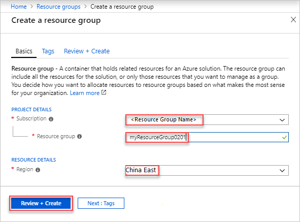 create resource group