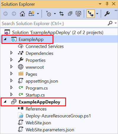 Screenshot of the Visual Studio Solution Explorer displaying both projects in the solution.