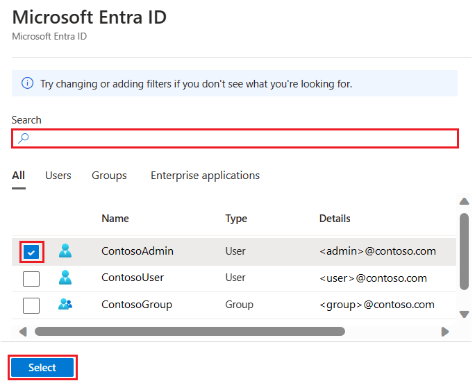 用于添加 Microsoft Entra 管理员的 Azure 门户页的屏幕截图。