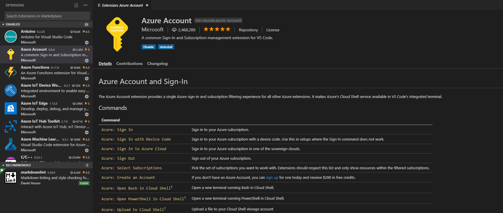 Screenshot of installation screen for the extension