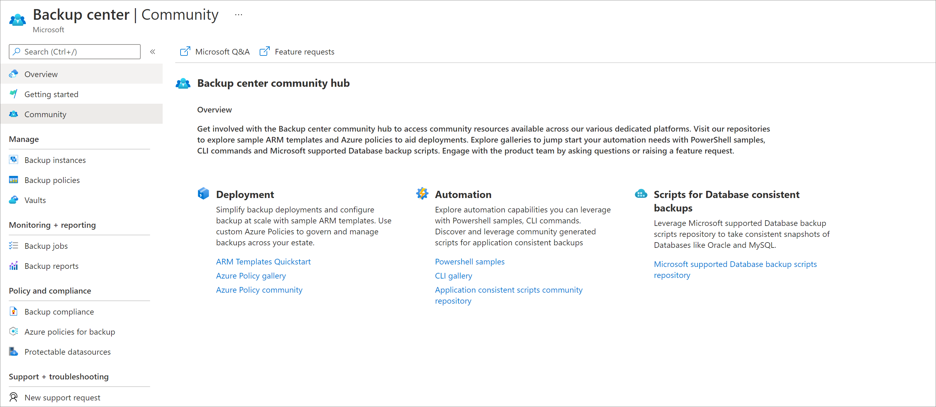 Screenshot showing you how to access Community Hub via Backup center.