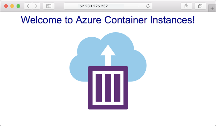 在浏览器中显示的使用 Azure 容器实例部署的应用