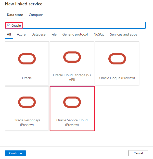 Select the Oracle Service Cloud connector.