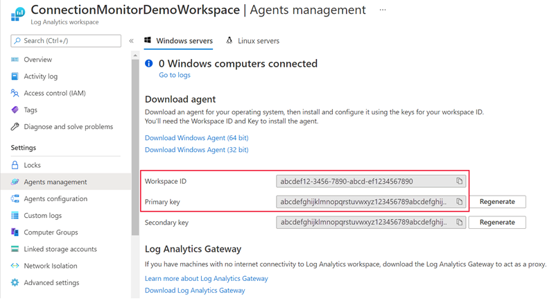 Screenshot of workspace ID and primary key.