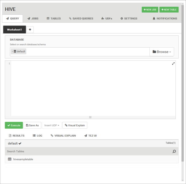 Hive 视图的查询工作表图像。