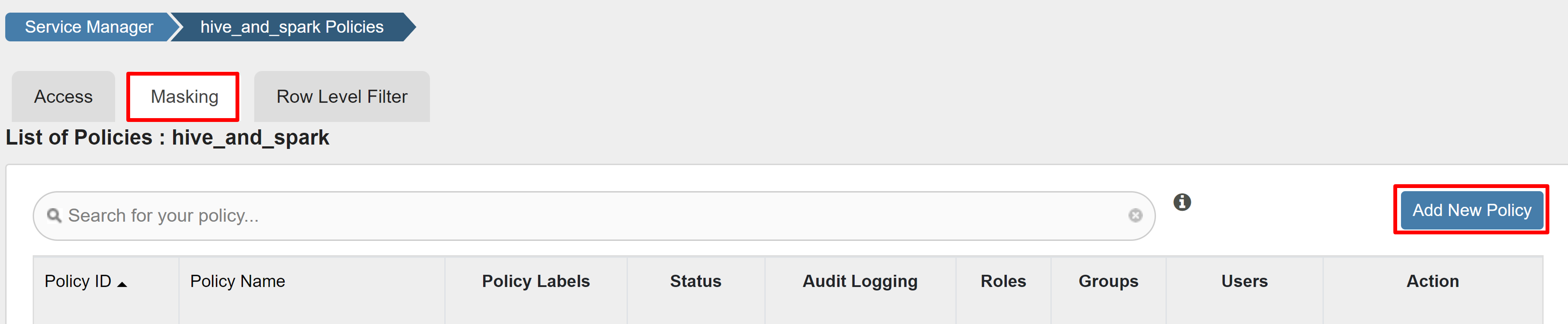 显示用于添加新过滤策略的按钮的屏幕截图。