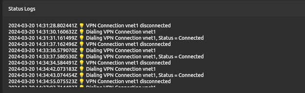 适用于 Linux 的 Azure VPN 客户端的客户端状态日志的屏幕截图。