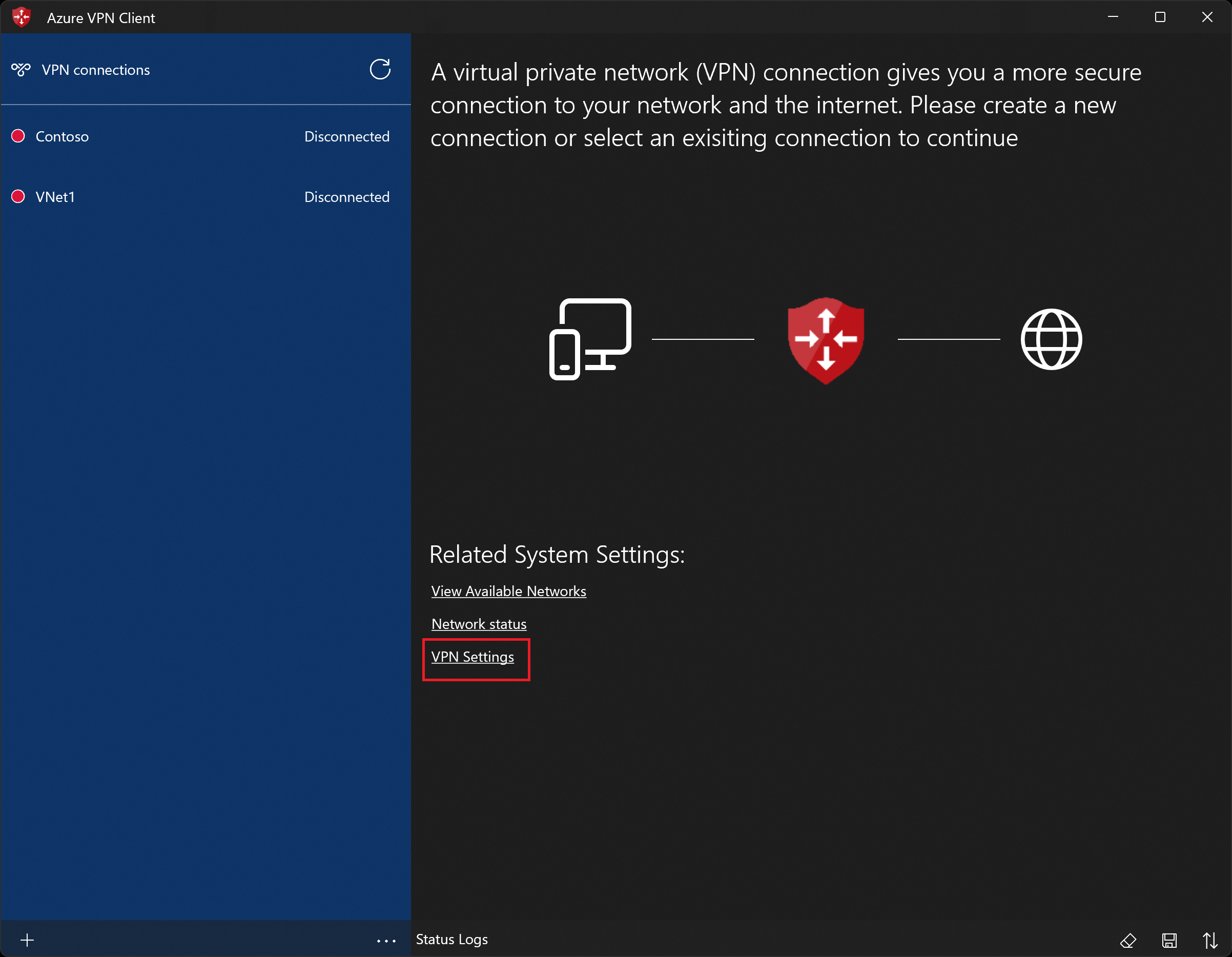 选择了“VPN 设置”的 VPN 主页的屏幕截图。