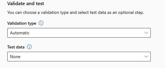 Screenshot shows the form where to select validation data and test data