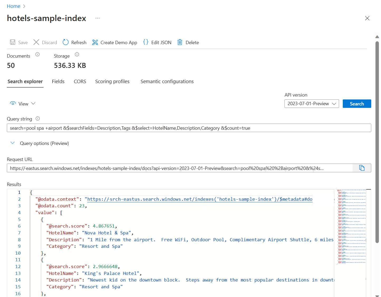 Screenshot of Search Explorer with a full text query.