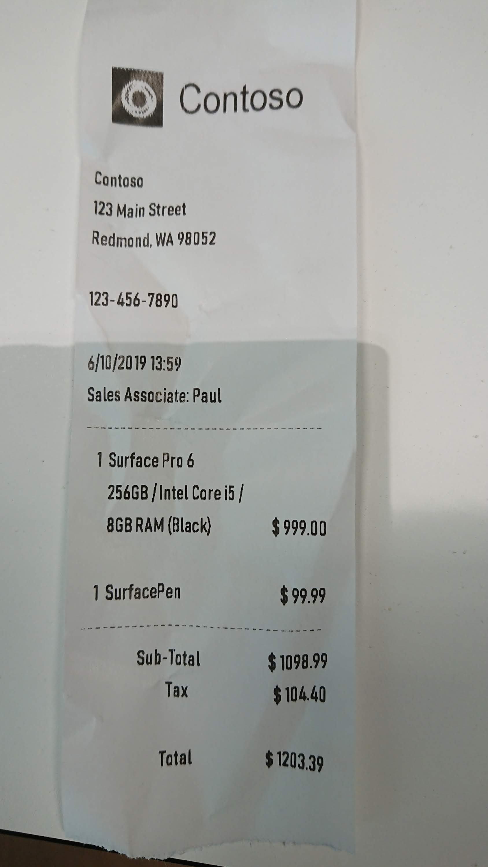 Photograph of an example receipt.