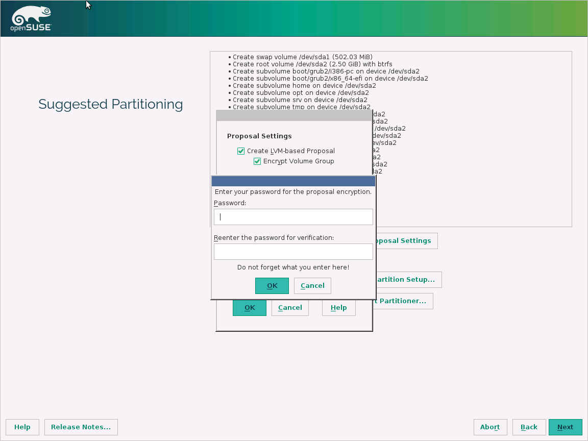 openSUSE 13.2 安装 - 加密卷组
